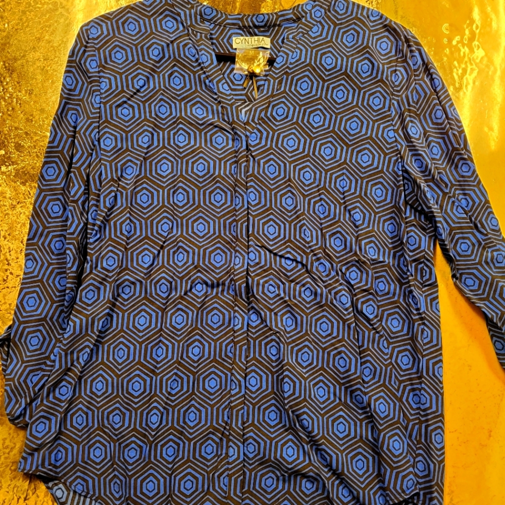 Blue and black ladies button down dress shirt